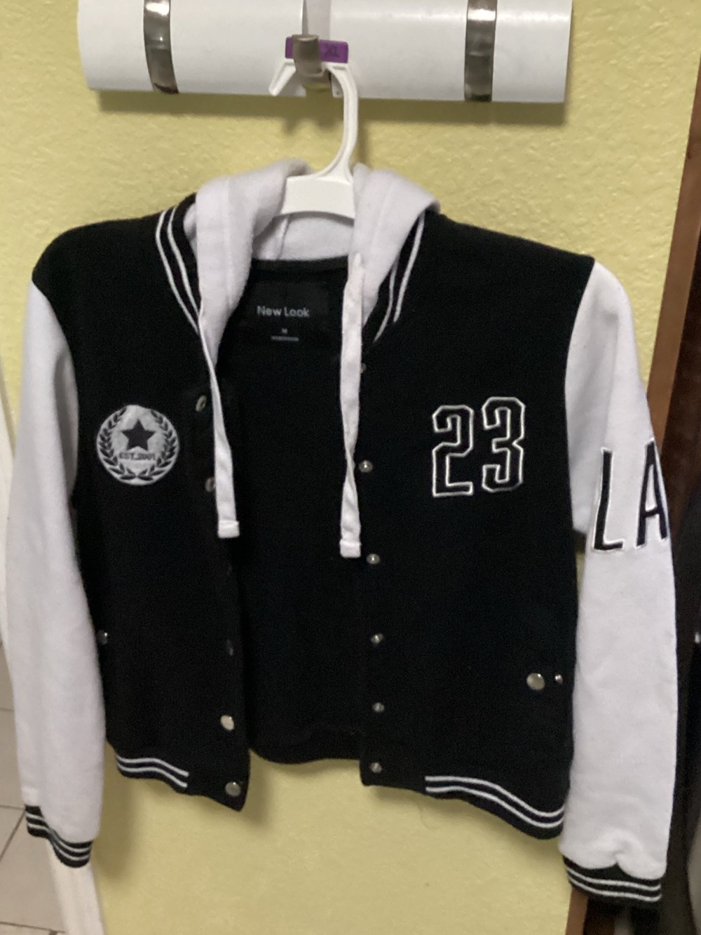 New Look Black and White Varsity Hoodie Jacket with 23 Patch